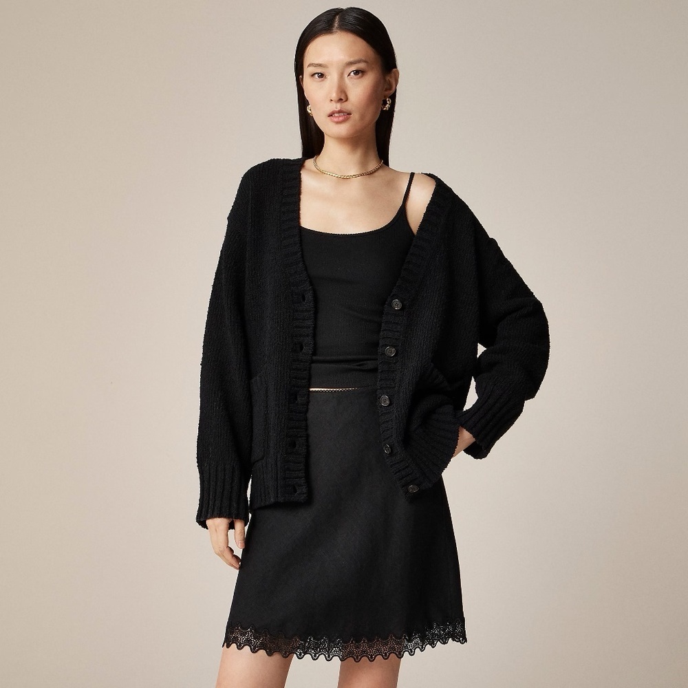NWT!! J. CREW Marina V-Neck Cardigan Sweater Pockets Solid Black Preppy Medium